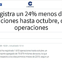 Espaa registra un 24% menos de fusiones y adquisiciones hasta octubre, con 1.610 operaciones